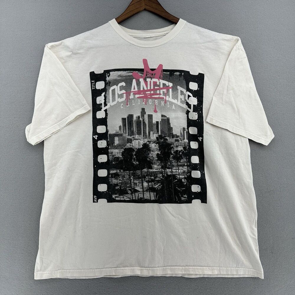 Y2K Los Angeles Cali Graffiti Return To Sender White Mens Tshirt 2XL Baggy Loose